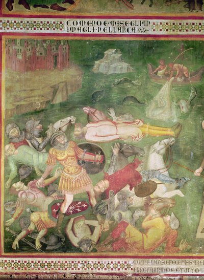 Cruzando el Mar Rojo, (detalle) del faraón ahogándose con su ejército, de Escenas del Antiguo Testamento, 1356-67 de also Manfredi de Battilori Bartolo di Fredi